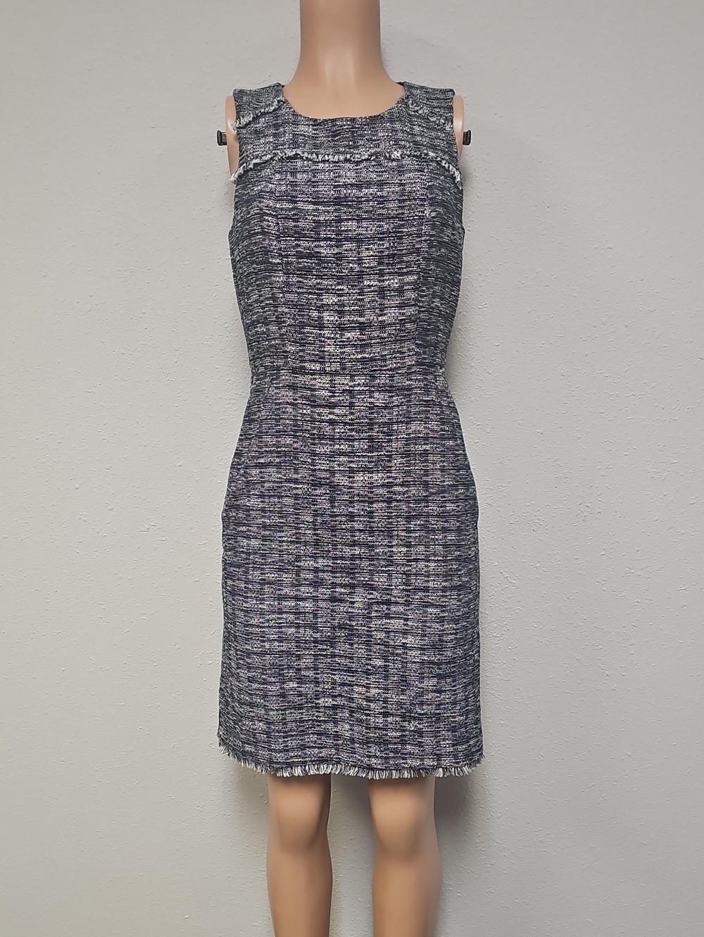 J. Crew Navy and White Tweed Sheath Dress
